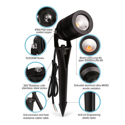3000K 10W 야외 정원 스포트라이트 조절 가능한 LED 경로 조명 IP65 방수
