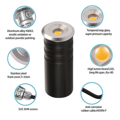 LED 계단 계단 라이트 미니 IP67 1W CREE XPE LED 단일 색상 316# 스테인리스 스틸 알루미늄 뒷 박스