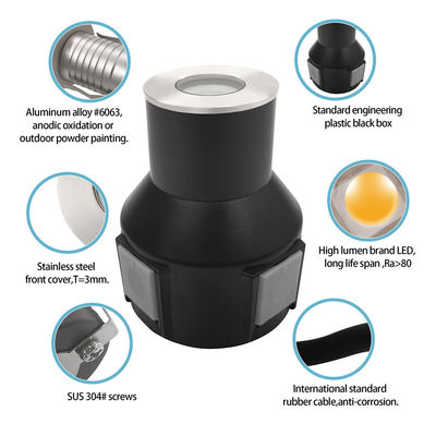 LED 지하 묘등 스테인리스 스틸 316 1w 2w 3w DC 24v 플라스틱 뒷 박스