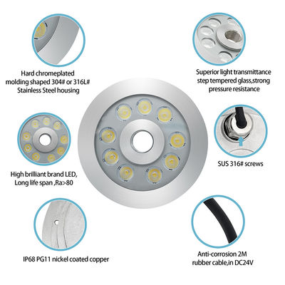27W 3in1 RGB LED 펀턴 라이트 스테인리스 스틸 DC24V 낮은 전압 상업용 광장