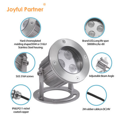 3W DC12V 24V RGB 스테인리스 스틸 316SS IP68 방수 LED 수중 조명
