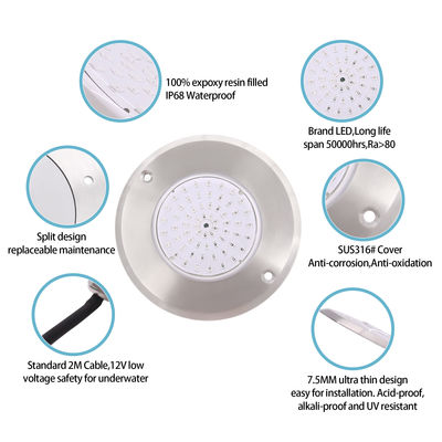 LED 수영장 조명 IP68 흰색 / 따뜻한 흰색 316 스테인리스 스틸 커버 6W SMD 2835 63Pcs