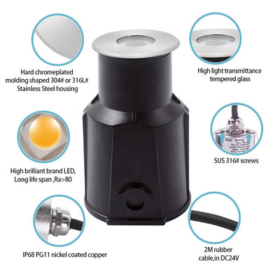 3W CREE IP68 스테인리스 스틸 지하 수영장 LED 수중 지하 조명