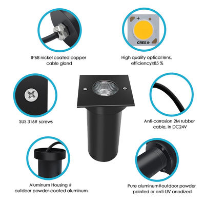 COB LED 6W 12V / 24V 인그라운드 라이트 반등 IP67 방수 야외 사각형 / 둥근 알루미늄 가구