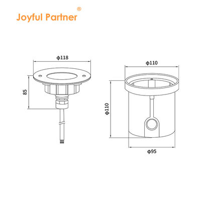 수중 LED 라이트 3W DIA118MM IP68 316 스테인리스 스틸 따뜻한 흰색 DC24V 플라스틱 장착 수갑