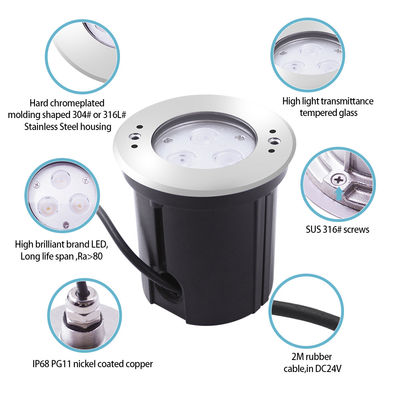 수중 LED 라이트 3W DIA118MM IP68 316 스테인리스 스틸 따뜻한 흰색 DC24V 플라스틱 장착 수갑