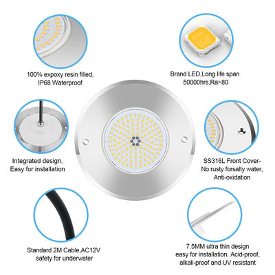 LED 지하 수영장 조명 DIA160MM * 32MM AC12V 316 RGB 컨트롤러와 스테인리스 스틸