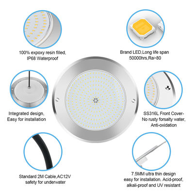 SUS316 덮개 장착 IP68 DC12V 3000K 수중 LED SPA 연못 조명