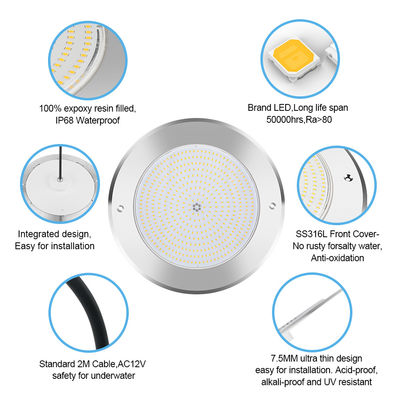 LED PAR56 수영장 조명 12 볼트 스테인리스 스틸 방수 SMD 2835 칩 100% 樹脂로 가득