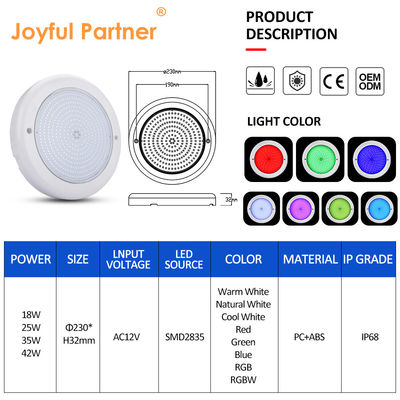 방수 수영장 가벼운 벽에 장착 된 Rgb AC12v 지름 230mm 두께 ABS 재료 42W