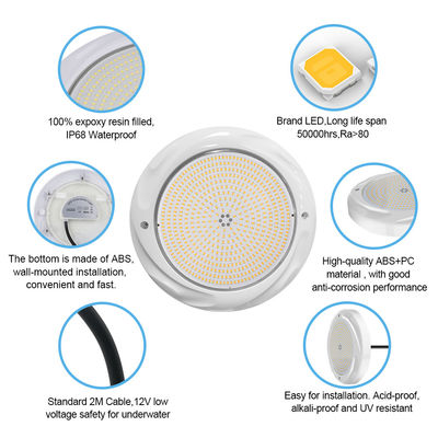 LED 수영장 빛 수중 램프 DIA230*35mm ABS 물질 IP68 42W 표면 장착