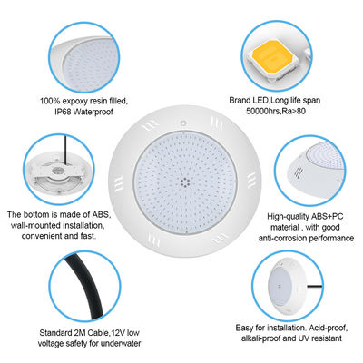 벽에 장착 된 IP68 수중 조명 다채로운 원격 제어 수영 LED 수영장 조명 ABS 하우징