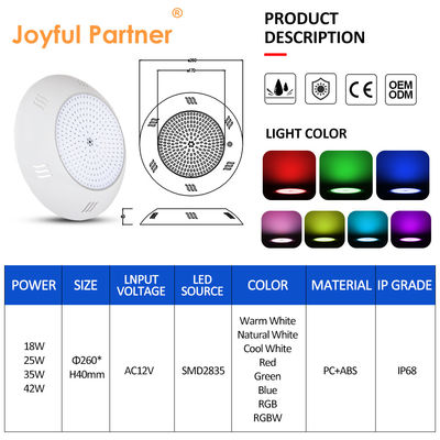 벽에 장착 된 LED 수영장 라이트 260 * 40mm AC12V 42w ABS 하우징과 함께 리모컨 현대 스타일