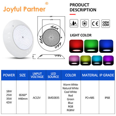 18W Par56 LED 수영장 수면 장착 LED 수중 수영장 조명 AC 12V RGB 수면 정원