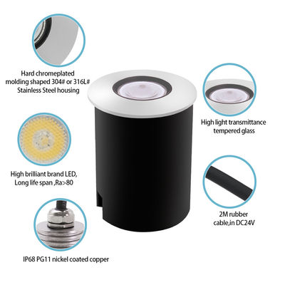 수영장 조명 DC12~24V 1W 2W 스테인리스 스틸 LED 단일 색상 ABS 블랙 박스