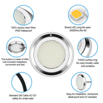 IP68 280mm 벽에 장착 된 스테인리스 스틸 RGB 수중 LED 수영장 빛