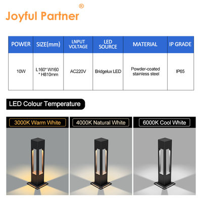 10W LED 사각형 알루미늄 현대 IP65 방수 풍경 보러드 정원 조명