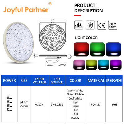 완전 수지 충전 평면 PAR56 LED 수영장 조명 UV 보호 PC 재질 할로겐 램프 교체 35W 42W