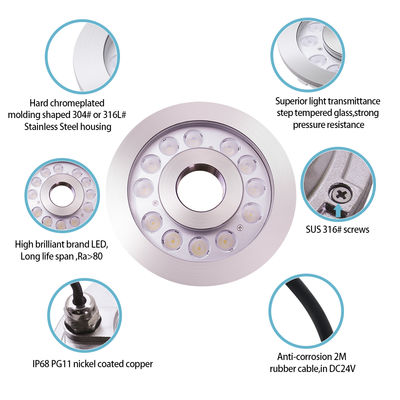 둥근 분수 IP68 스테인리스 스틸 DMX 제어 RGB 24V LED 수중 조명 12W 24W 36W