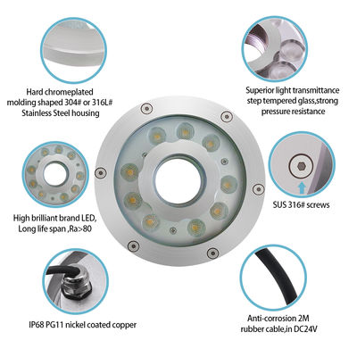 DC24V 방수 RGB LED 반지 다채로운 노즐 램프 수중 빛 분수 9W & 27W IP68 등급