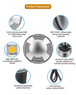 스테인리스 스틸 매립형 지면 조명 방수 2면 시야 DIA55MM SS316 커버 CE ROHS 보행로용