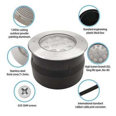 IP67 LED 지하 조명 12W 24W 36W DIA185MM RGB3in1 3000K 따뜻한 흰색 가든 파크 플라자