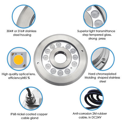 연못 분수 노즐 조명 316L 스테인리스 스틸 RGBW 4in1 DMX 소형 분수용