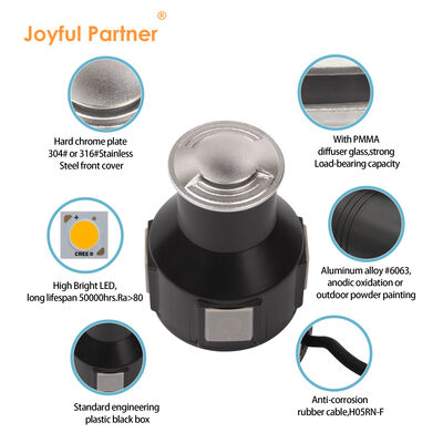 3W 매립형 조명 알루미늄 본체 재질 스테인리스 스틸 316 전면 커버 AC100-240V 3000K 0.5M 케이블 포함