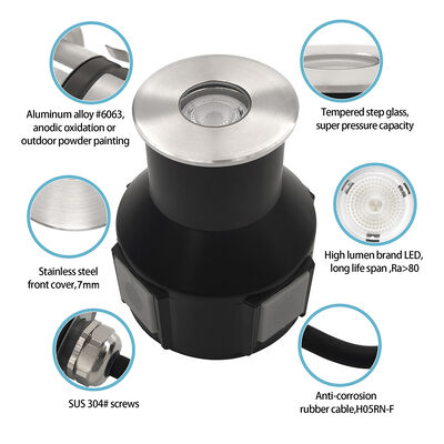 야외에 묻혀있는 지하 조명 DC24V 내장 드라이버 DIA55MM 3W 3000K IP67 정원 경로 응용을위한