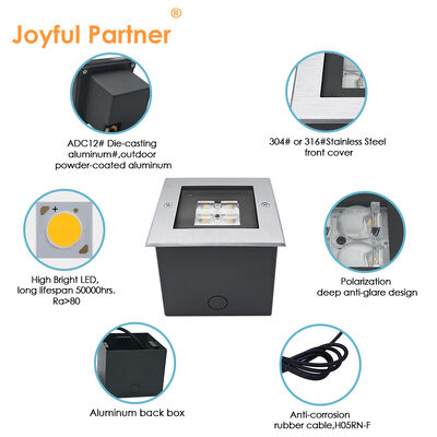 평면 스틸 인그라운드 업 라이트 AC100-240V 4 * 2W LED 316 스테인리스 스틸 트림 0.5M 전기 케이블