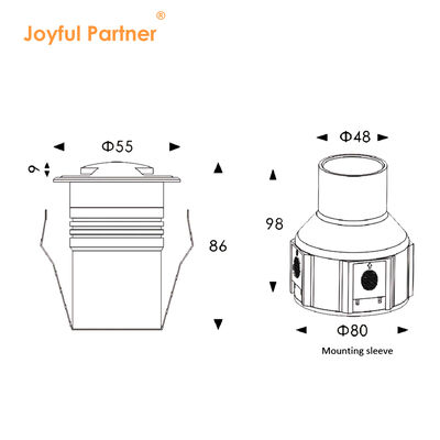사이드 뷰 LED 인그라운드 라이트 24VDC 2W 3W LED CE ROHS 인증 DIA55MM