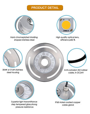 LED 분수 빛 스테인리스 스틸 케이스 DC 12V 3500K 따뜻한 흰색 CRI 85 시티 플라자