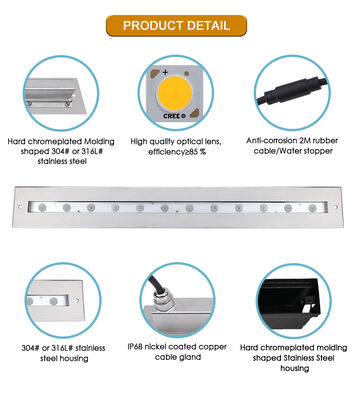 12W LED 수중 선형 조명 스테인리스 스틸 628MM RGB DMX512 디밍 DC24V
