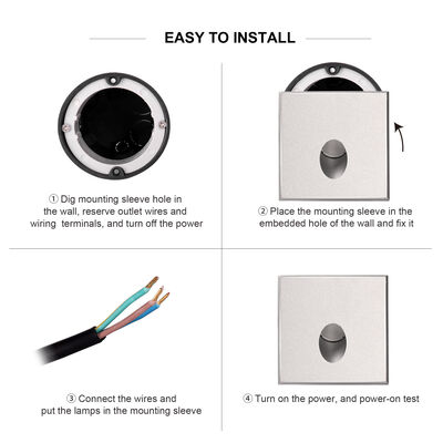 Square Recessed LED Wall Lights 1W 3W IP65 AC220V Aluminum Material 80*80MM IK10 Rating